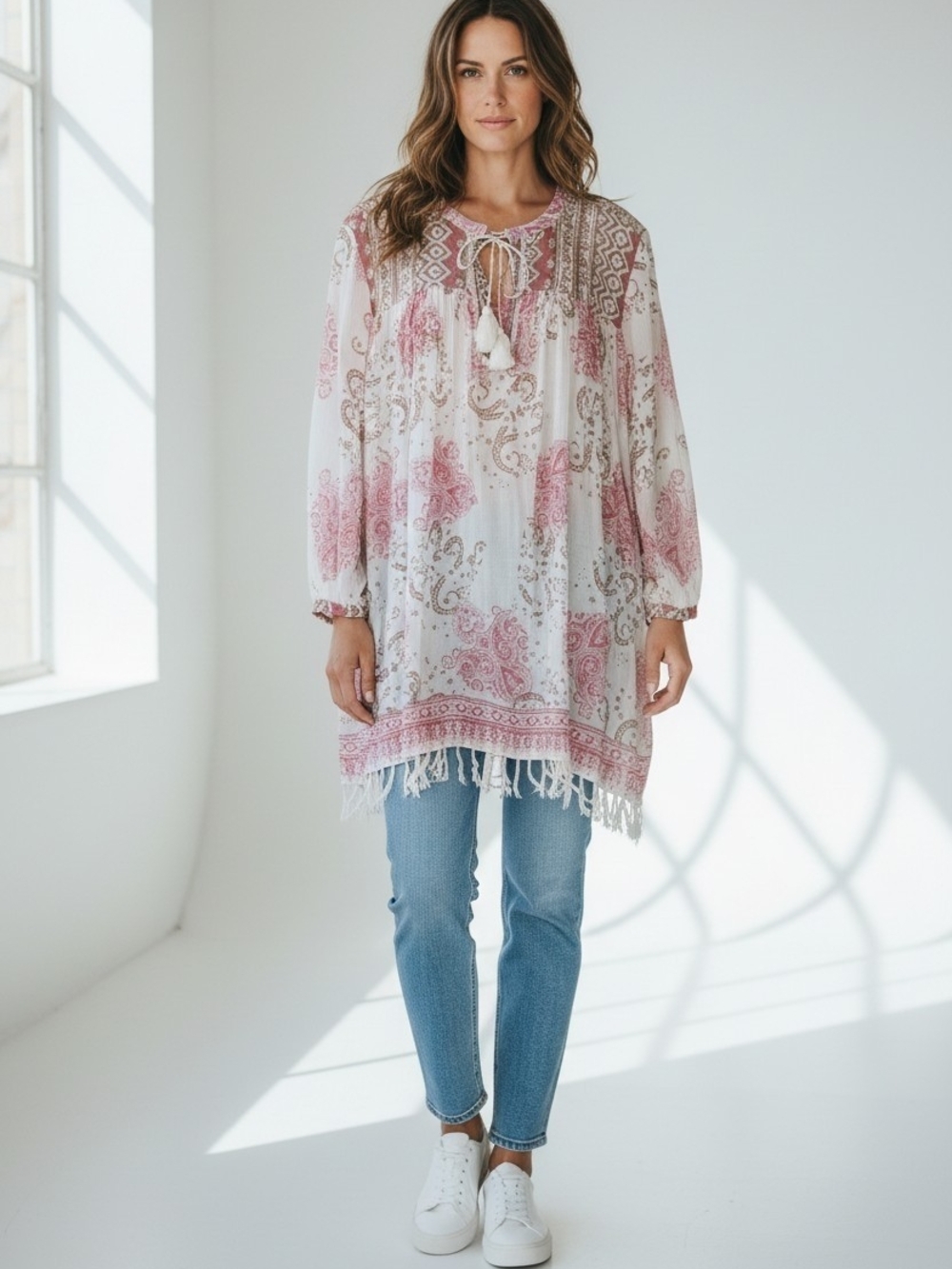 Roberta Roller Rabbit Serafina Tunic/Dress M Pink Paisley Fringe Boho Coverup